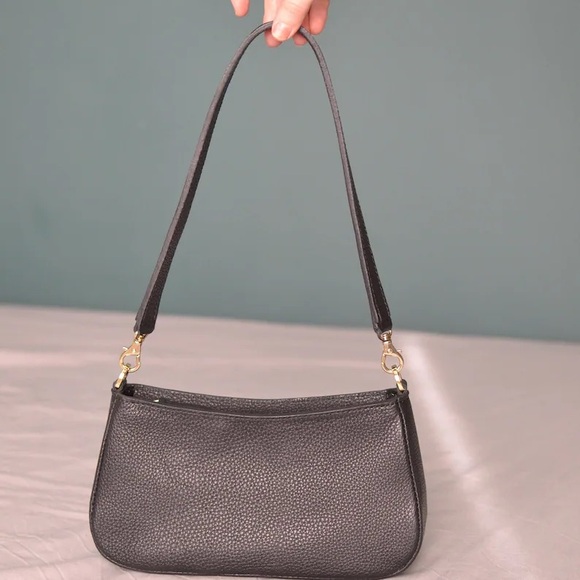 Black Genuine Leather Baguette Bag - Picture 2 of 9